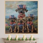Plott Hound Dog Family in Patriotic Outfits and Top Hats Celebrating Independence Day in a Scenic Countryside on Ready to Hang 1.5" Thick Canvas Wrap, Floating Framed Canvas, Flat Rolled Canvas
